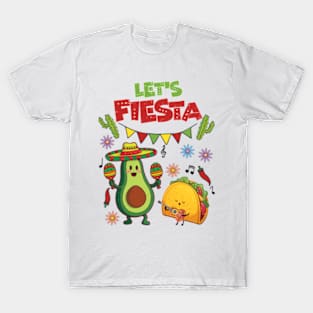 Let's Fiesta Taco Avocado Funny Cinco De Mayo Tacos Mexican Food T-Shirt